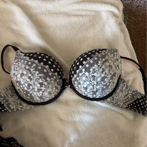 Victoria's Secret Black and White Lace Polka Dot Bra